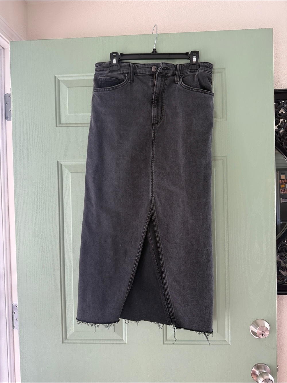 Joe's Jeans Black Washed Denim Maxi Skirt with Front Slit